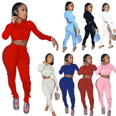 China Autumn Winter Clothes Tracksuit Gym QUICK DRY Teams Sexy Crop Tracker Hoodie Top Suit 2 Pieces Two Piece Pants Sets Autumn Women Clothes for sale