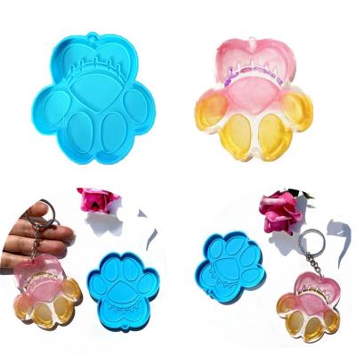 China N058 DIY Tabletop Viable Silicone Epoxy Resin Key Chain Molds Shining Rubber Bear Paw Key Chain Casting Mold for sale