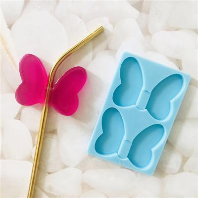 China L086DIY Resin Silicone Viable Shiny Butterfly Straw Topper Mold for sale