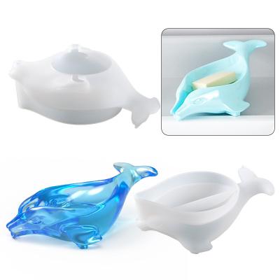 China 012 Viable Hot Sale Self Draining Soap Dish Silicone Molds Dolphin Soap Holder Resin Mold for sale