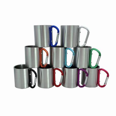 China B0394 220ml 300ml Portable Outdoor Travel Stainless Steel Coffee Mug Carabiner Viable Hot Selling Double Wall Mug With Handle for sale