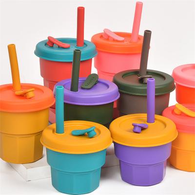 China 300ml~400ml Food Grade Silicone Viable Collapsible Milk Cup Unbreakable Collapsible Drinkware Cup Coffee Mug With Straw for sale