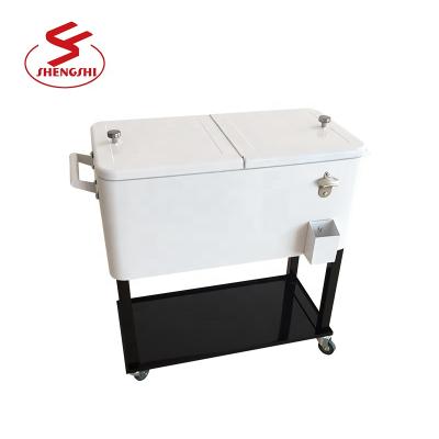 China Durable 73L Stainless Steel Outdoor Rolling Cooler Cart With Wheels And Tray for sale