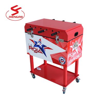 China Sustainable Metal 65l Ice Cool Rolling Table Football Table Cart Rolled Large Cooler for sale