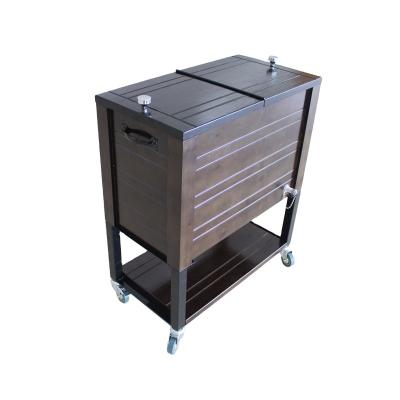 China Sustainable Wooden Cooler Box Patio Wood Cooler Cart With Shelf for sale