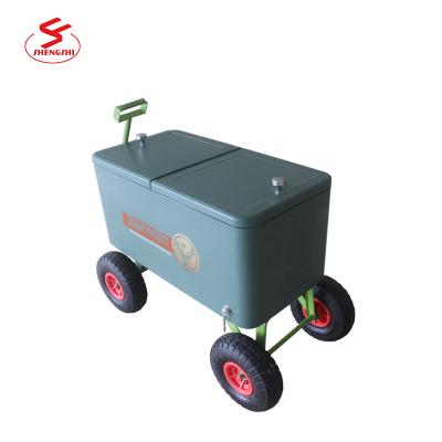 China Viable Hot Promotional Cooler Cooler Metal Cooler Box Retro Selling Cart With Can Opener for sale