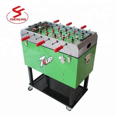 China Sustainable Football Table Metal Ice Box Metal Cooler Cart Cool Beer Ice Rolling Keg for sale