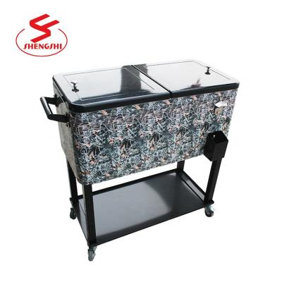 China Viable Most Popular Mobile Patio Trolley Ice Wine Chest Cooler Metal Rolling Box With Wheels for sale