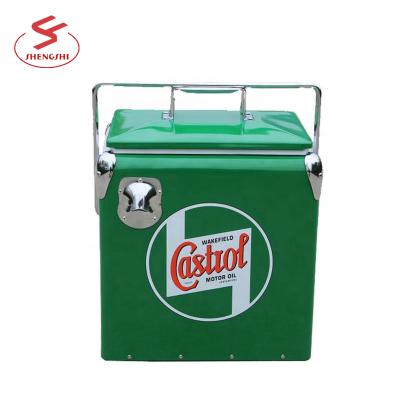 China Custom Vintage 13L Retro Metal Cooler Box Sustainable Picnic Beach Camping Ice Cooler for sale