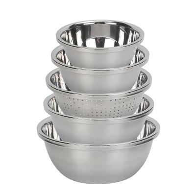 China Sustainable Wholesale 5 PCS Stainless Steel Salad Mixing Bowl Set With Filter Sink For Kitchen for sale