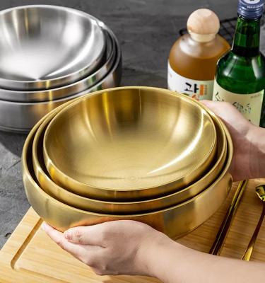 China Viable Hot Selling Double-wall 19-21-23cm Korean Style Ramen Bowl 304 Stainless Steel Rice Soup Bowl Large Size Gold Silver Bowl for sale