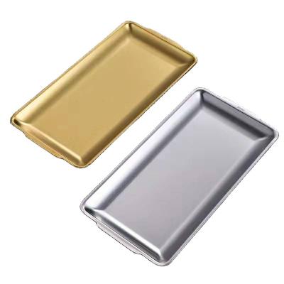 China Durable 304 Stainless Steel BBQ Korean Style Rectangular Serving Tray Universal Tray Dinner Plate Long Trays for sale