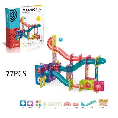 China Magnetic Building Toy 77 PCS STEM Race Marble Toys Set Building Blocks Kit For Kids 3+ for sale