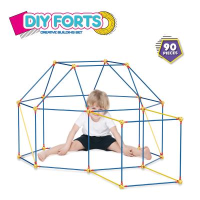 China Solid Connection 90PCS Fun DIY Fort Building Kit STEM Construction Play Tent For Kids for sale