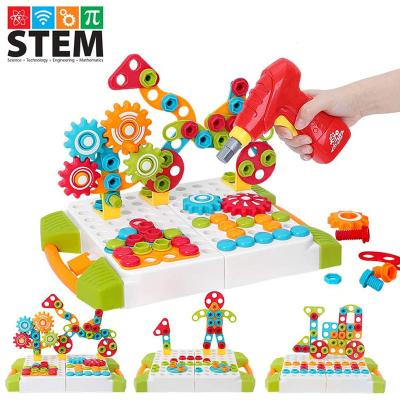 China Construction toy 215 PCS 4 in 1 STEM building block toy with knobs, gears, screws, geometry and drill gifts for kids 3+ for sale