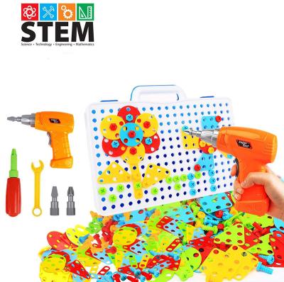 China Building Toy 150 PCS New Style 2 In 1 Creative Puzzle With Geometry, Screws And Electric Drill Kids Gift for sale