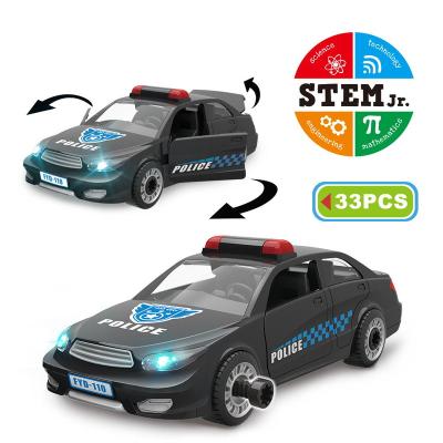 China Safety ROD Police Toy Car Building Car Assemble Toy Vehicle By Power Drill With Realistic Lights And Sounds for sale