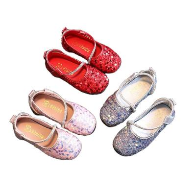 China Elegant Diamond Designs Flat Princess Shoes with Glitter Rhinestone Decorated Girls PU Leather Children's Stylish Shoes for sale