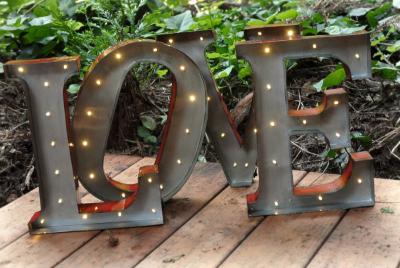 China Vintage Metal LED Love Light Letters Waterproof 3D For Wedding Party for sale