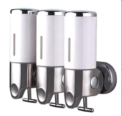 China Hotel bathroom washroom Stainless Steel single double Wall Mount Shower Pump hand Shampoo Soap Dispensers for sale