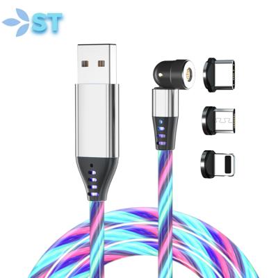 China Luminous Led Magnetic Flow Light 540 Degree USB Magnetic Data Cable 540 Degree Rotating Magnetic Data Cable Charger Data Cable For Type-C Micro USB IOS for sale