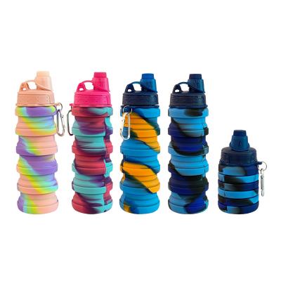 China Wholesale Viable Multifunctional Collapsible Sports Water Bottle Collapsible Cup 500ml Silicone Folding Travel Drinks Bottle for sale