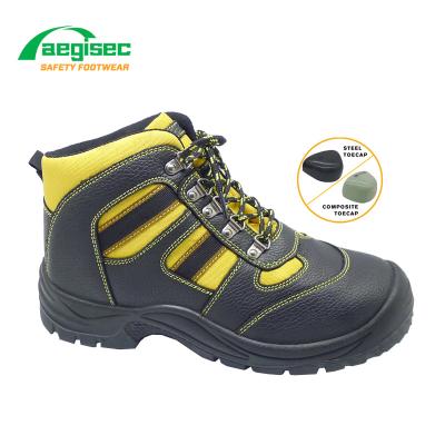 China AEGISEC PU Injection SBP Breathable Safety Shoes Scare Boots Leather Steel Safety Cap Toe Flat Metal Work Safety Boots for sale