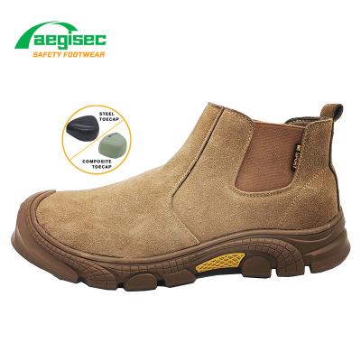 China AEGISEC Boot Suede Safety Shoes Sole Steel Toe Breathable Leather Rubber Work Hat Elastic Sided Puncture Resistant Safety Boots for sale