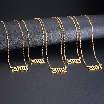 China Fashion retro necklaceNew fashion TRENDY alphabet necklace stainless steel PVD 18k plated custom number birth year necklaces for sale