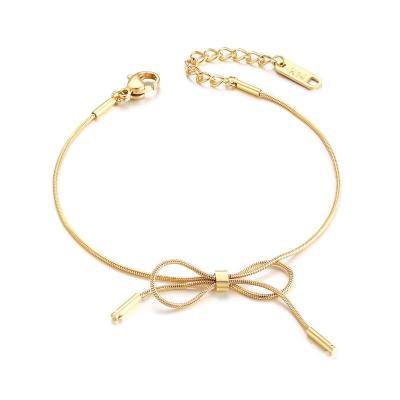 China Korean Cute Romantic Bow Bracelet Stainless Steel Style Vacuum Plating 14K Gold Romantic Women's Chain And Link Bracelets Cuff 10 for sale