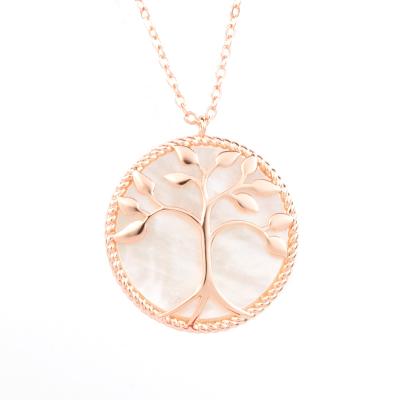 China Fashion CLASSIC Chic Round Initial Adjustable Chain Brass Jewelry For Women Charm Abalone Shell Pendant Tree Of Life Necklace for sale