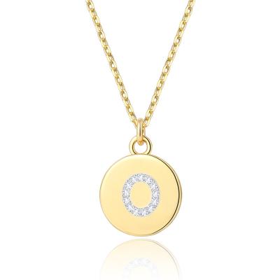 China CLASSIC Custom Jewelry Round Disc Plate Diamond Gold Plated 26 Alphabet Letter Personalized Name Necklace Personalized for sale