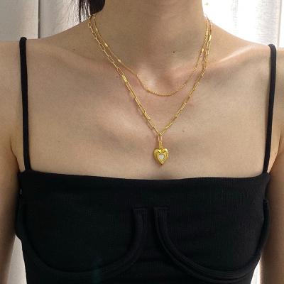 China Shell Heart Pendant Paperclip Double pearlescent brass CLASSIC pose necklace women for sale