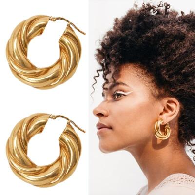 China Other Brazilian Creole Earring Boho Teist Spiral Design Niche Lady Girls Metallic Simple Circle Big Twisted IP Plating Brass Earrings for sale