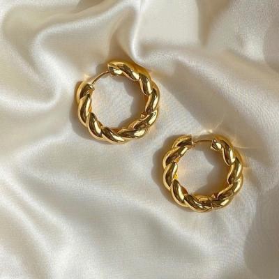 China CLASSIC Women Fashion Brass 18K Gold Plated Twisted Chunky Hoop Earring for sale