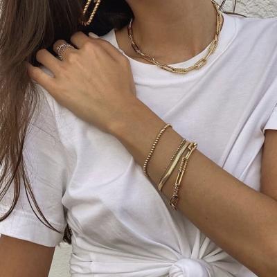 China CLASSIC Fashion Adjustable Brass 18K Gold Plated Twisted Square Link Chain Necklace Bracelet Jewelry Women for sale