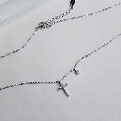 China CLASSIC chic 925 sterling silver elegant crystal chain necklace Figaro shinny cross pendent necklace adjustable diamond cross necklace for sale