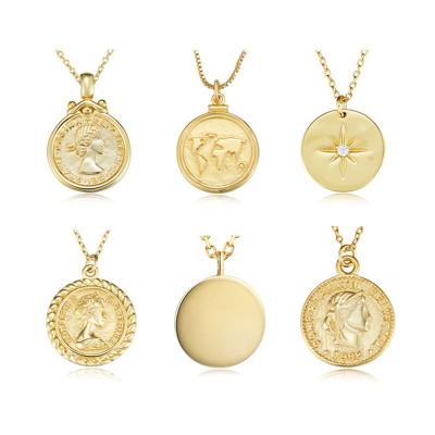 China Other Jewelry Custom Chain Initial Coin Necklace Real Vintage 18k Gold Plated 925 Sterling Silver For Women Necklaces OEM for sale