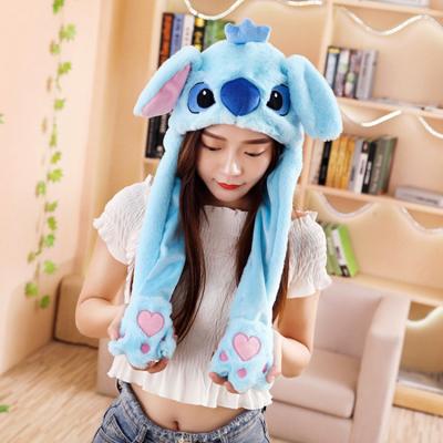 China Plush Pop up hats Rabbit ears hat woman autumn winter Internet red cute a pinch of long ears moving rabbit stitch lite up hats winter for sale