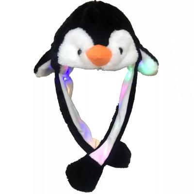 China Pretty Gift Bunny Rabbit Hat Funny Kawai Plush Led Light Glowing Moving Ear Hat Animal Flap Cosplay Party Holiday Toy Jumping Penguin Hats for sale