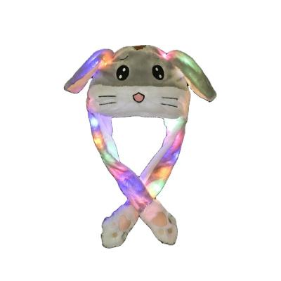 China Pretty Gift Bunny Rabbit Hat Funny Kawai Plush Led Light Glowing Moving Ear Hat Animal Flap Cosplay Party Holiday Hat Jumping Rabbit Toy for sale