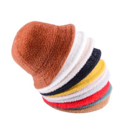 China Fashion Wholesale Korean plush fisherman's hat female Japanese mink hair bucket hat solid color warm basin hat Children's autumn/winter for sale