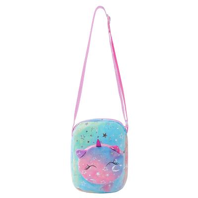 China Plush New unicorn tie-dye plush shoulder bag Zero wallet one shoulder storage bag Spot Color girl cross-body bag wholesale for sale