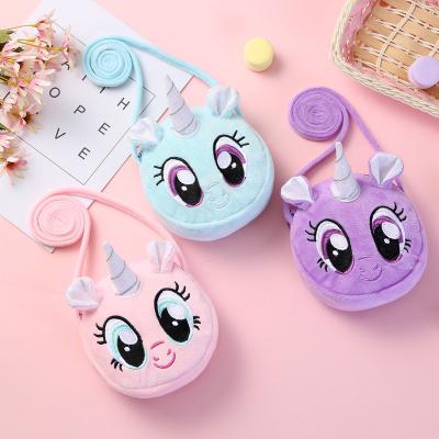 China Plush Unicorn Shoulder bag Children cartoon cute plush backpack cross body bag Kindergarten girl plush purse satchel for sale