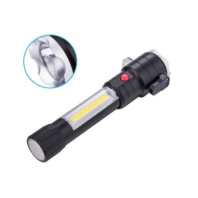 China Emergency Multifunctional Aluminum Cob Fires Self Defensive Led Tactical Flashlight With Safety Hammer Seat Belt Cutter for sale