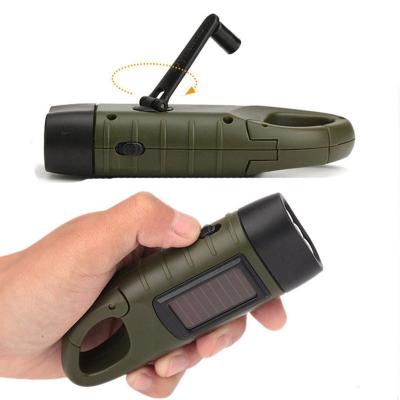 China IPX6 Waterproof Solar Powered Emergency Mini Flashlight Carabiner Hand Crank Rechargeable Dynamo Led Torch for sale