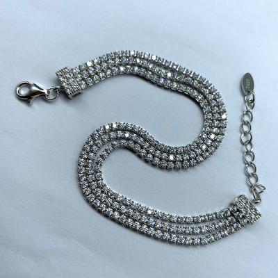 China CLASSIC Loop Tennis Chain Iced Out Zircon 3 Row Tennis Chain Bracelet Men And Women Hip Hop Jewelry for sale