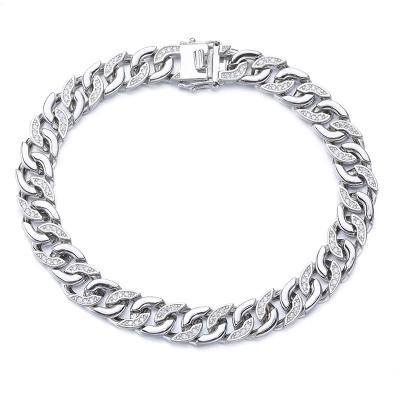 China ZHILIAN 925 Sterling Silver 10mm Eco-Friendly Jewelry Punk Jewelry Luxury Diamond Stone Men Cuban Bracelet for sale