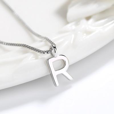 China Eco-Friendly Wholesale Alphabet Rhodium Plated 925 Sterling Silver Jewelry Custom Plated Letter-Chain Pendant Necklace For Women for sale