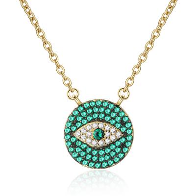 China ZHILIAN Jewelry Eco-Friendly Personality Diamond Green Eye Brooch Smart Simple And Elegant Evil Eye Silver Gold Plated Necklace for sale